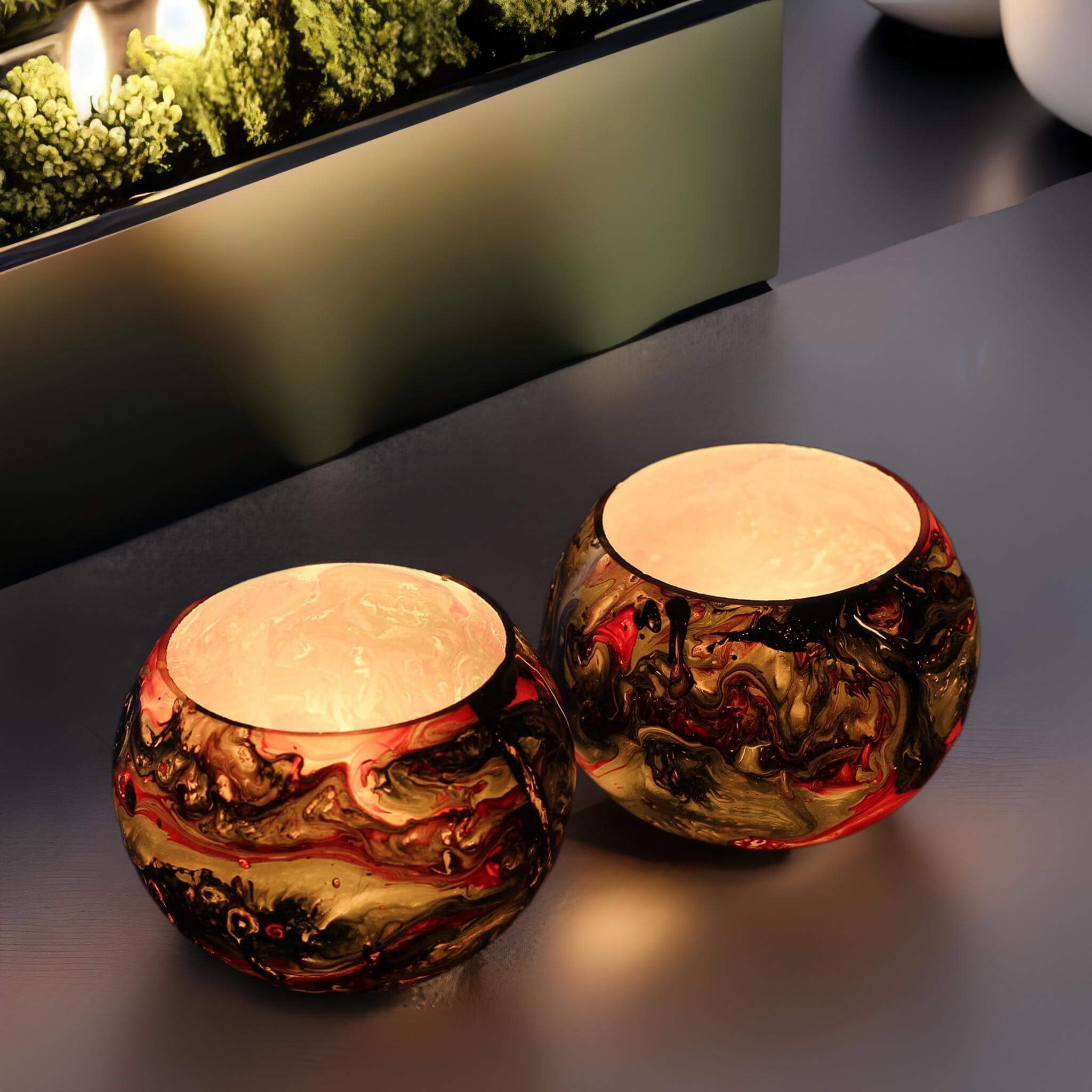 Set of 2 Glass Abstract Roli Poli T-light Candle Holder decoration for Home Living Room, Indoor Outdoor Decorations